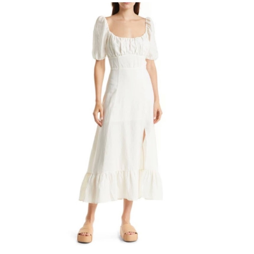 & Other Stories Cream Midi Dress with Puff Sleeves